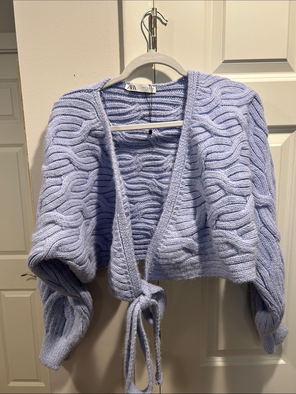 ZARA Light Lavender Cable-Knit Tie-Front Cardigan